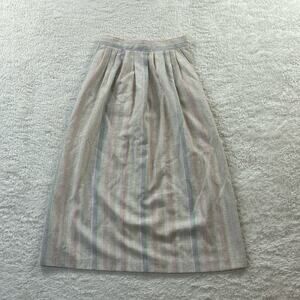 Vintage Star City linen feel a line cream striped midi skirt, size xs - s